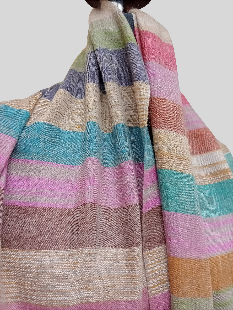 Pure pashmina horizontal stripes multicolored shawl