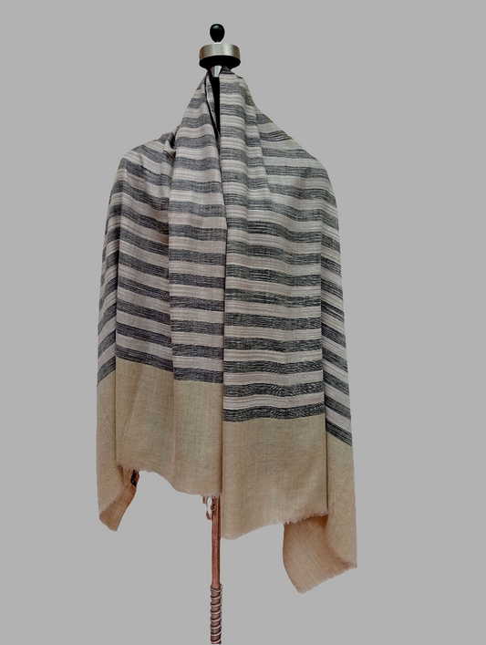 Pure pashmina horizontal black striped shawl