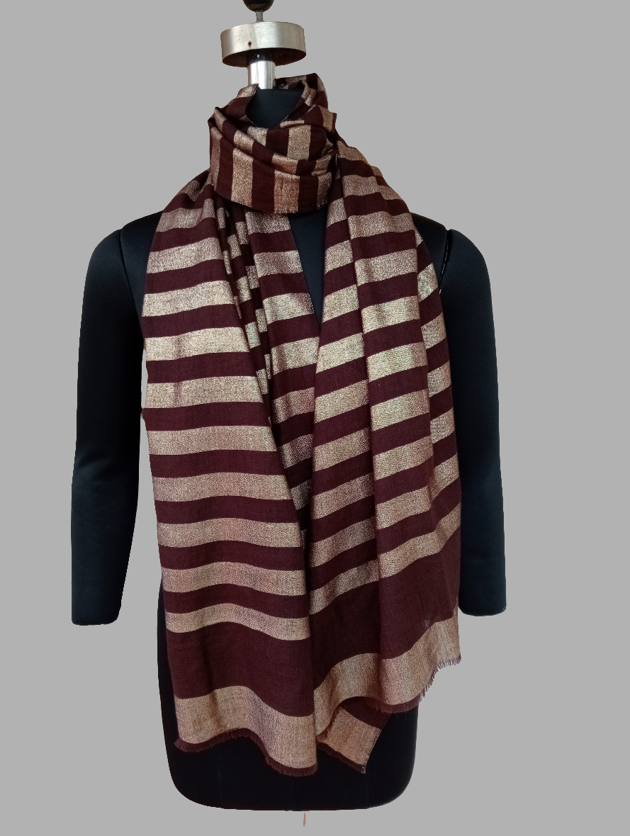 Lurex Stole - Maroon with Gold Stripe