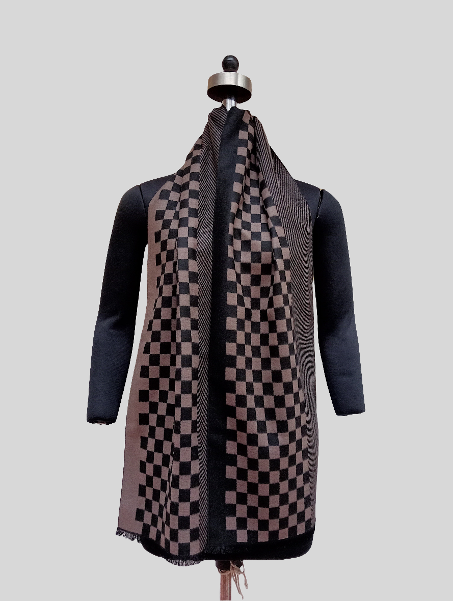 Silk wool reversible check stole