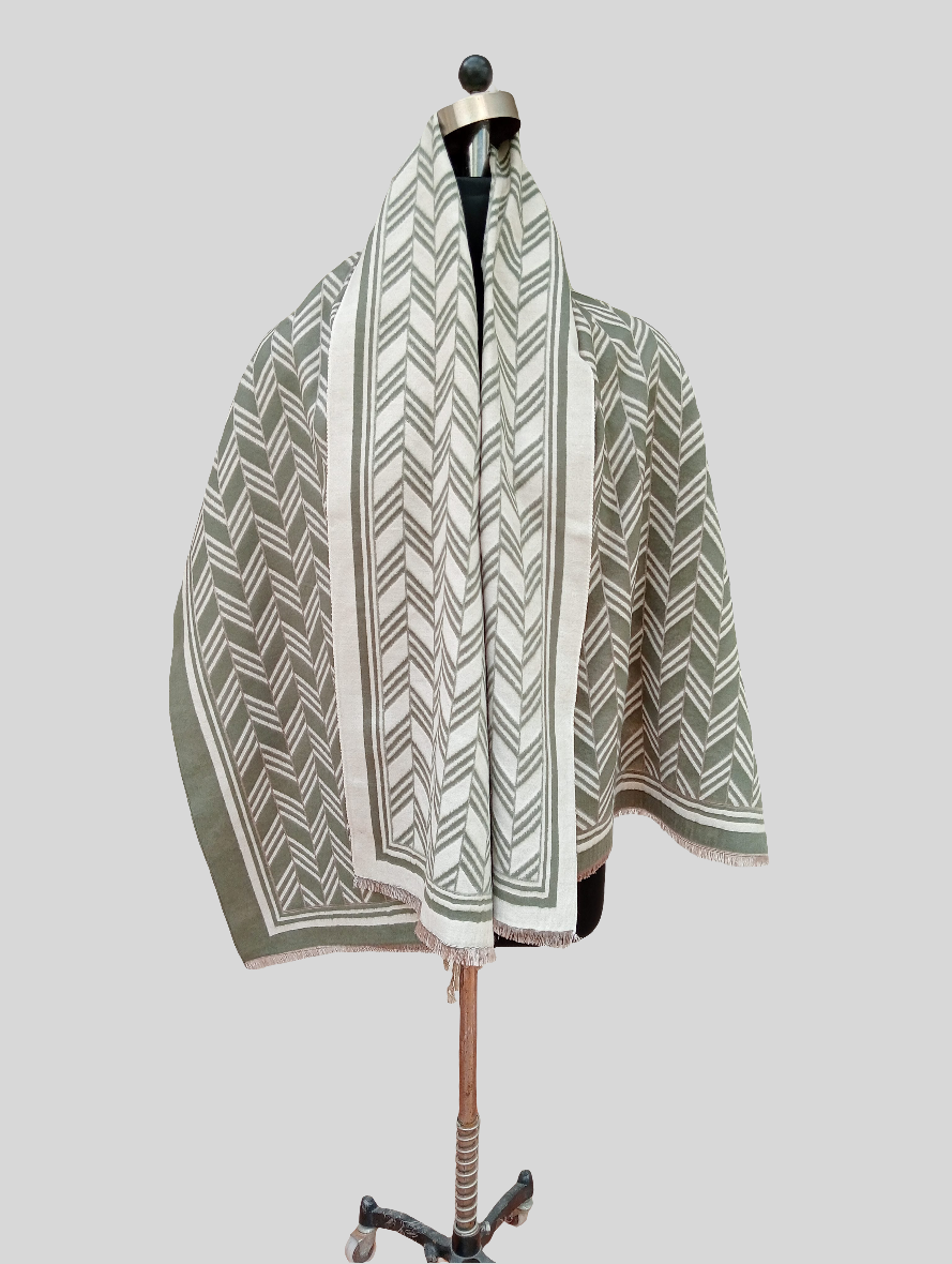 Silk wool Geometric design stole