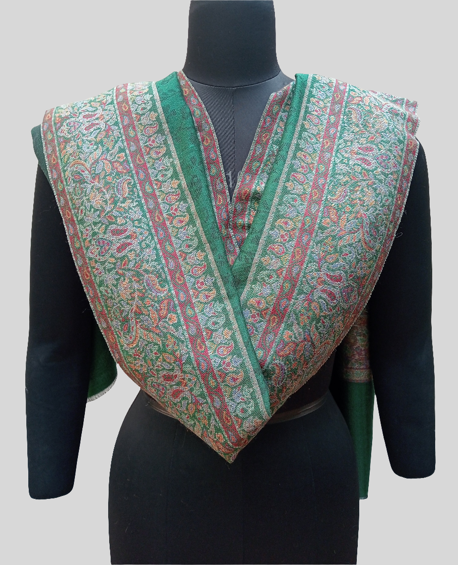 Green Self jacquard shawl with woven jamawar border