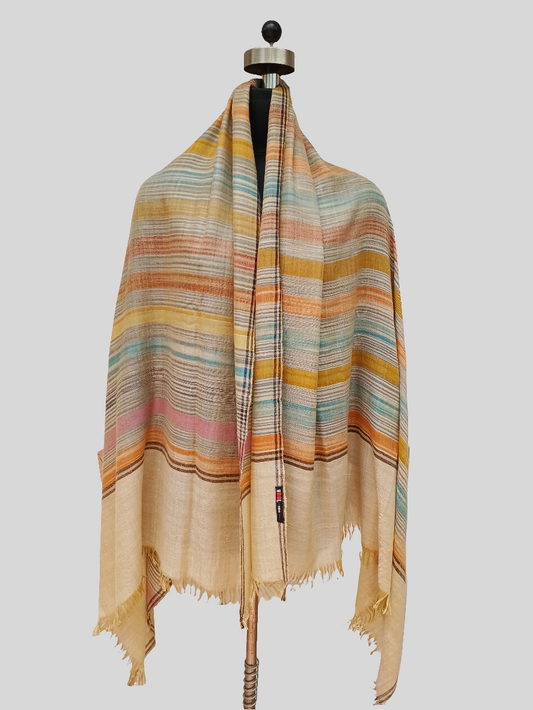 Pure pashmina stripted multicolored shawl