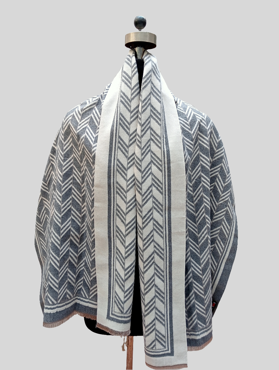 Silk wool Geometric design reversible stole
