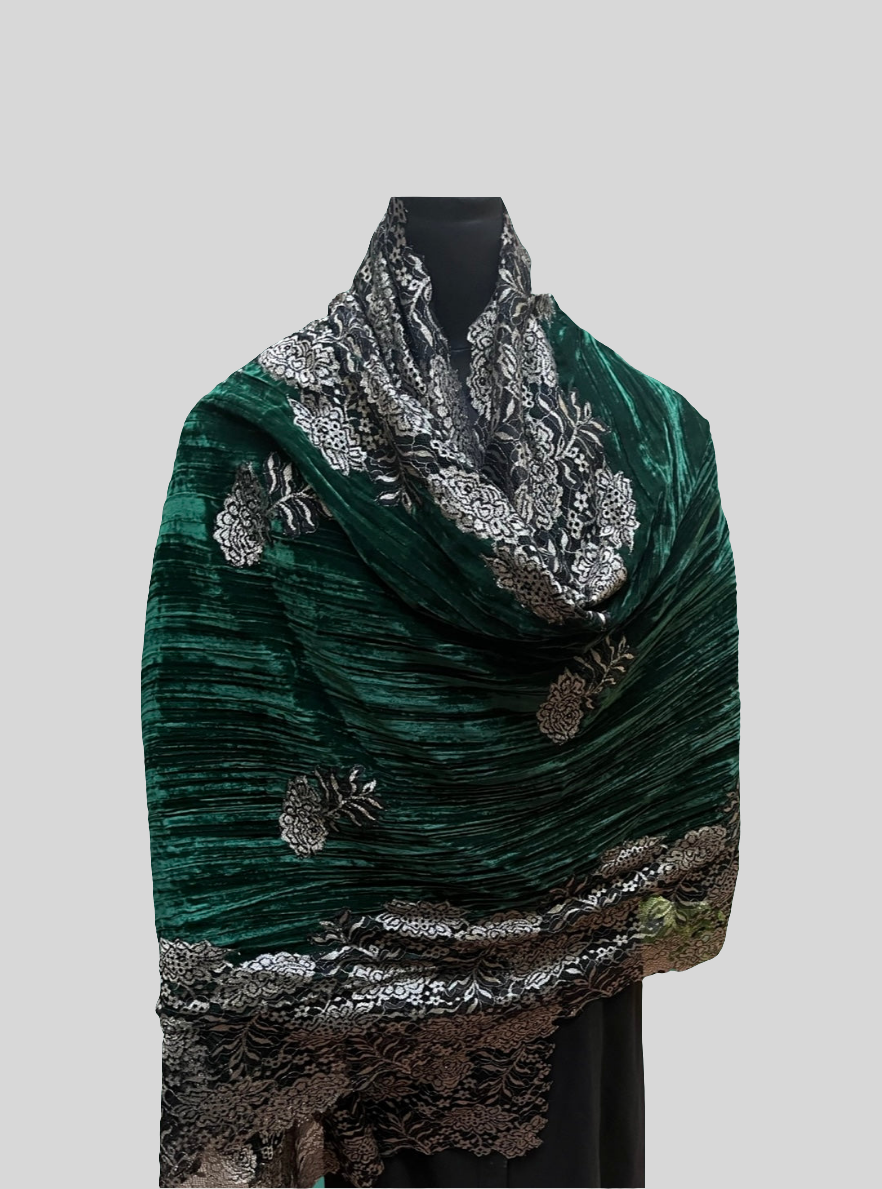 Crushed Velvet Stole with Zari Lace