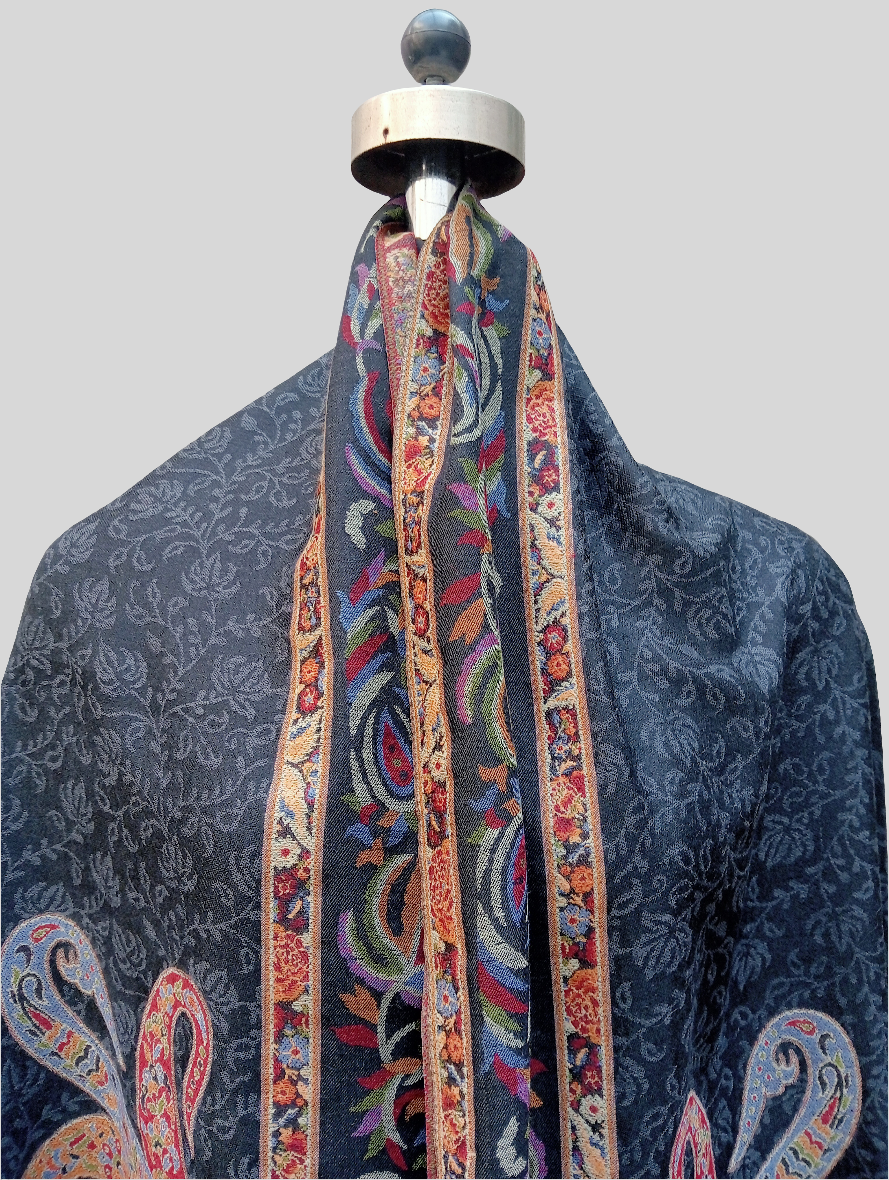 Self jacquard shawl with a chinar design jamawar border
