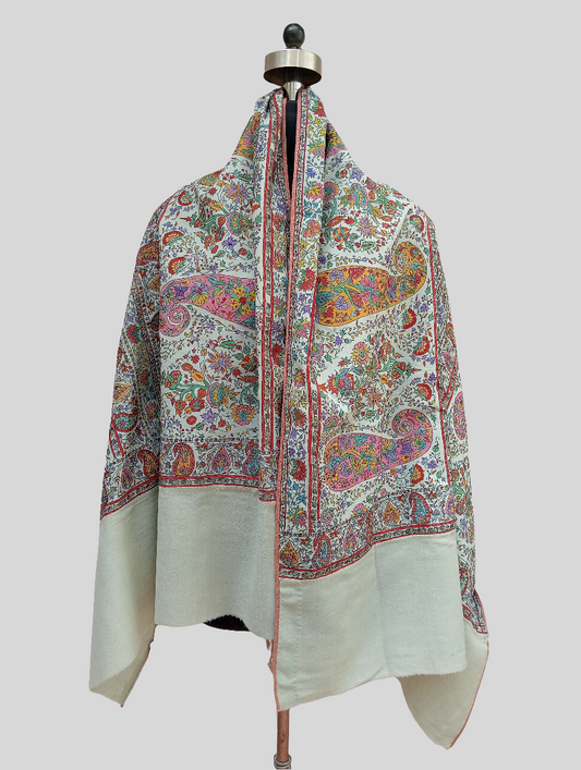 Hand Embroidered Kalamkari Shawl - Grey