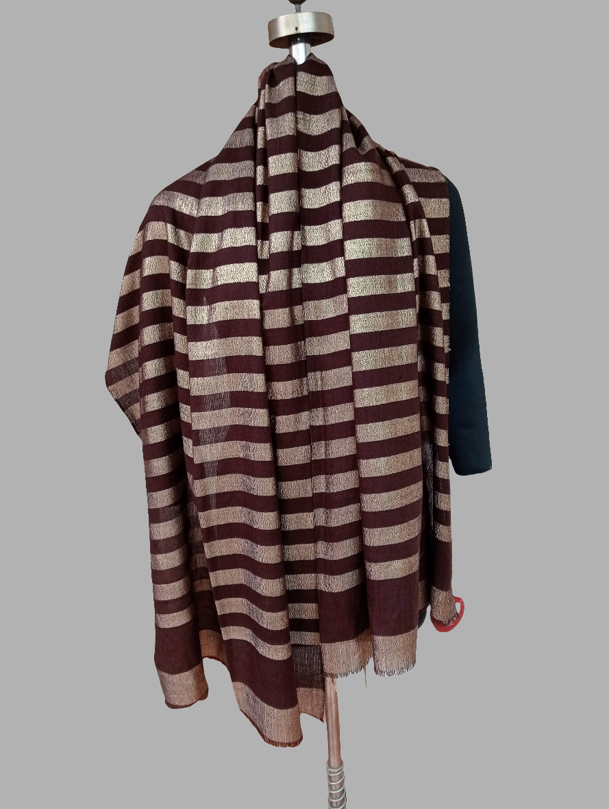 Lurex Stole - Maroon with Gold Stripe