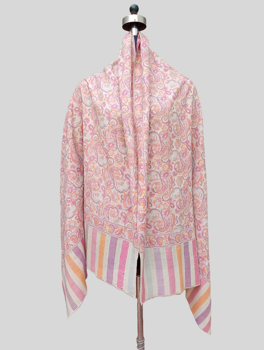 Woven jamawar shawl - pink floral