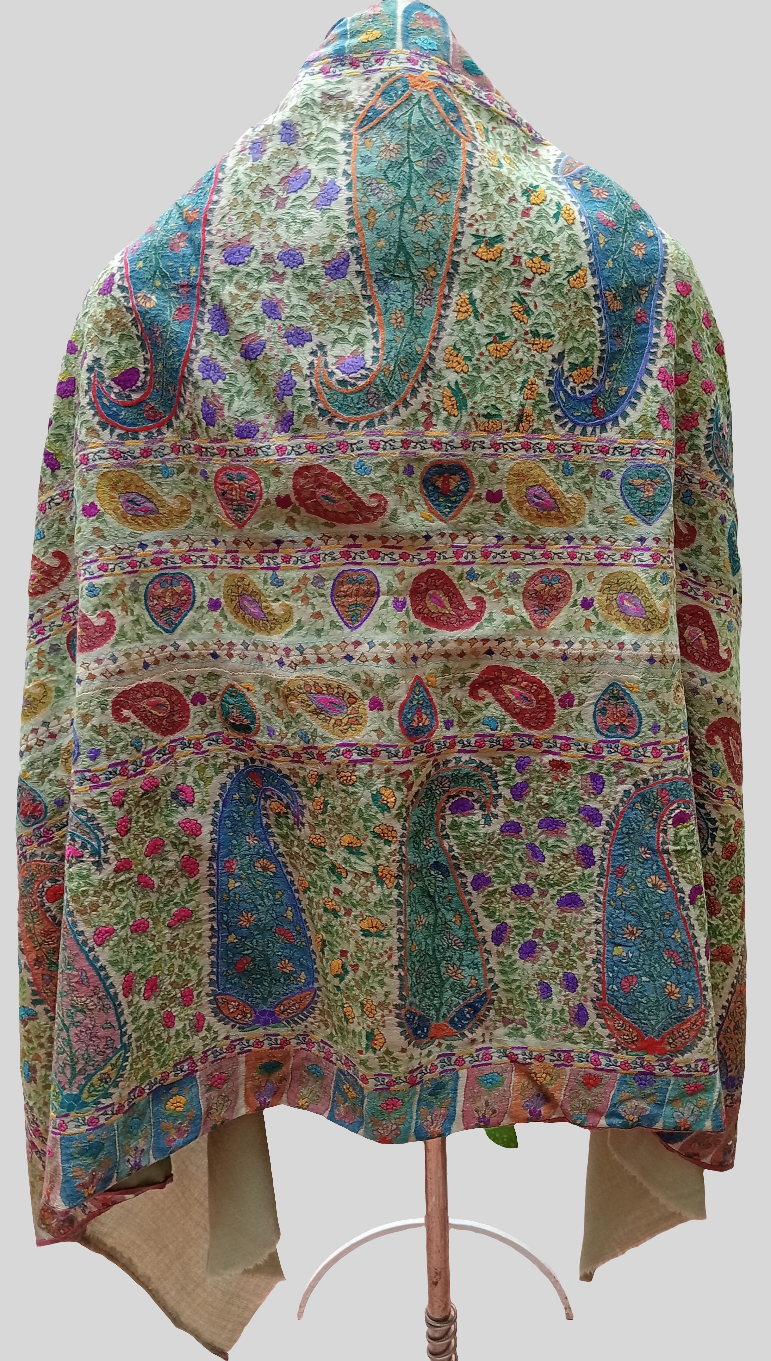 Hand Embroidered KalamKari shawl - Green