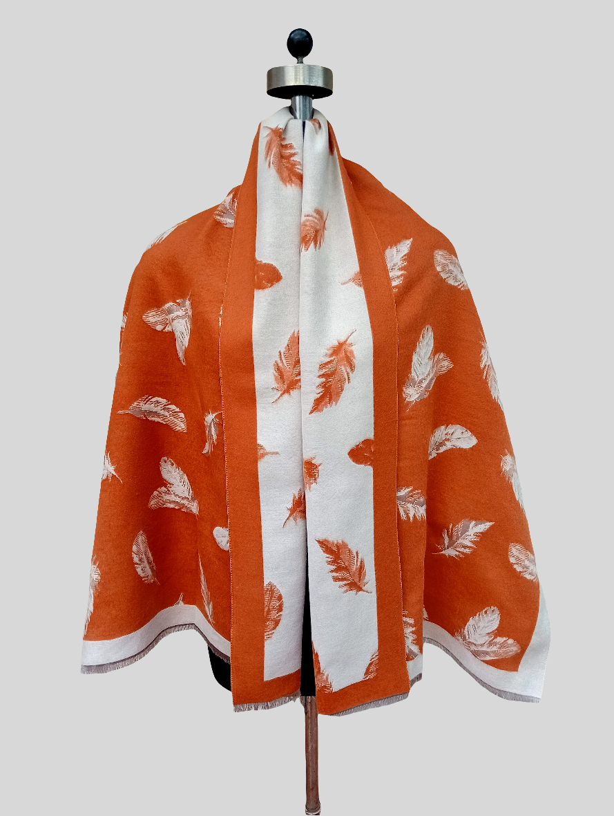 Silk wool reversible leaf stole