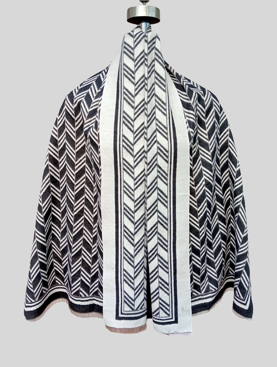 Silk wool Geometric design stole