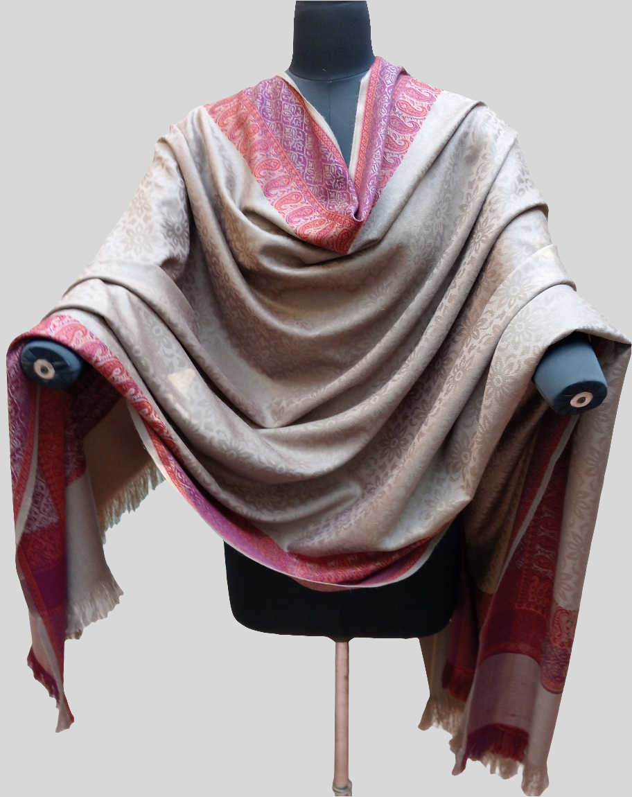 Self jacquard shawl with woven jamawar double border