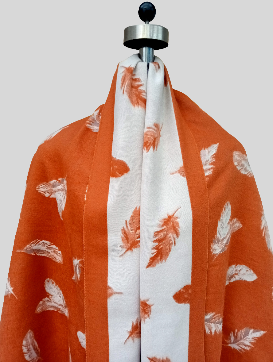 Silk wool reversible leaf stole