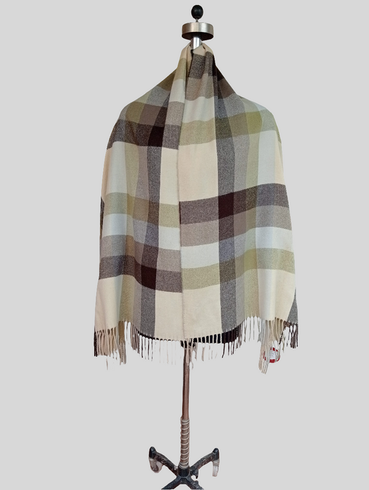 Pure wool check stole with tassels