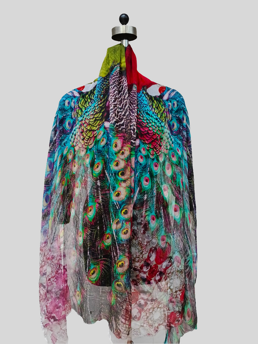 Peacock digital print chiffon stole