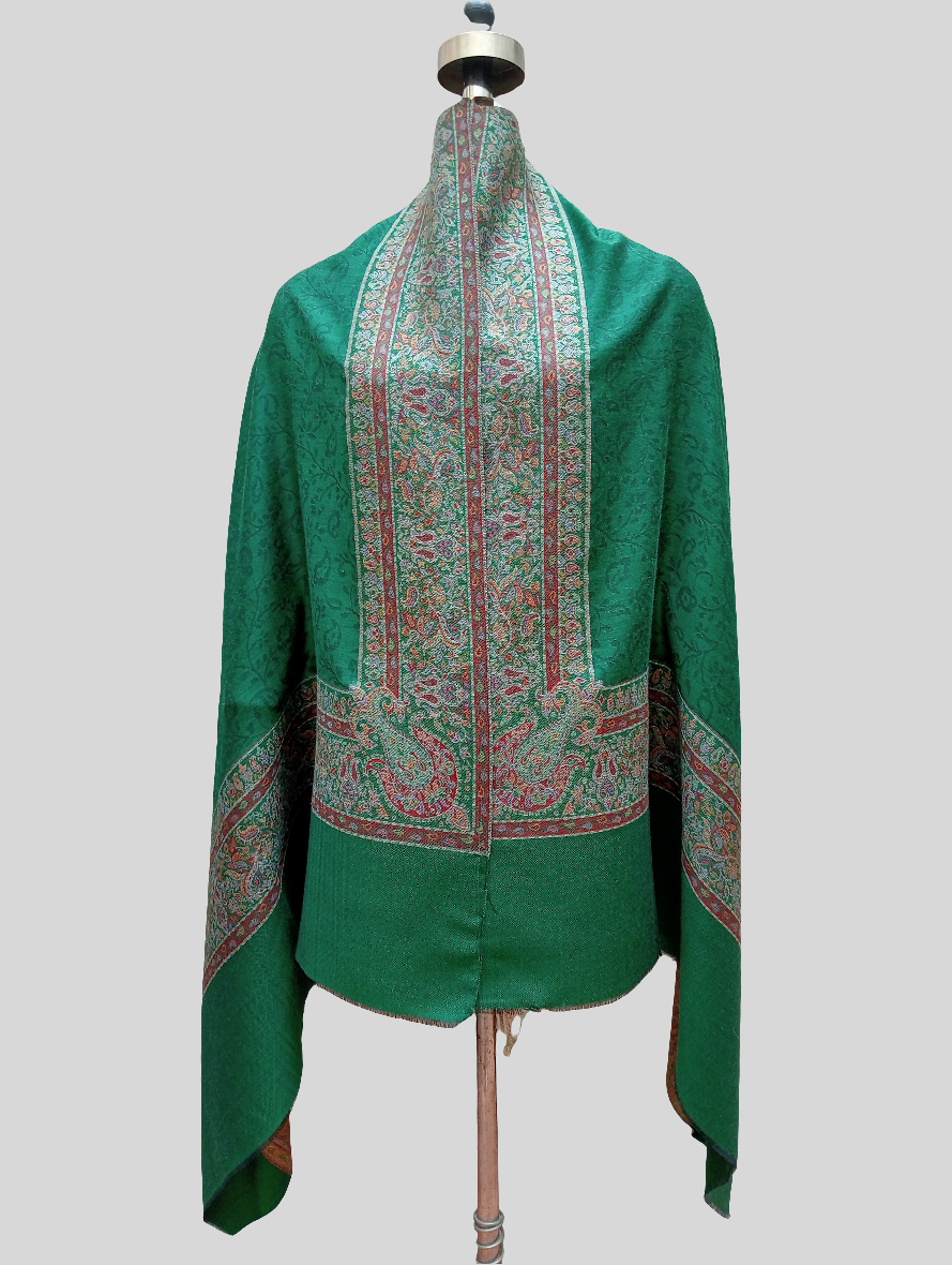 Green Self jacquard shawl with woven jamawar border