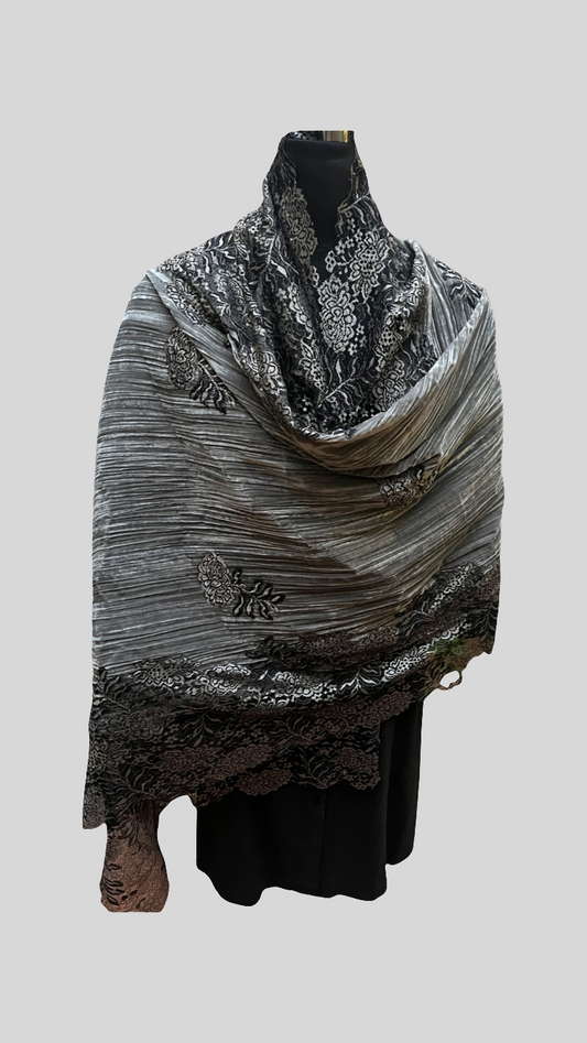 Crushed Velvet Stole with Zari Lace