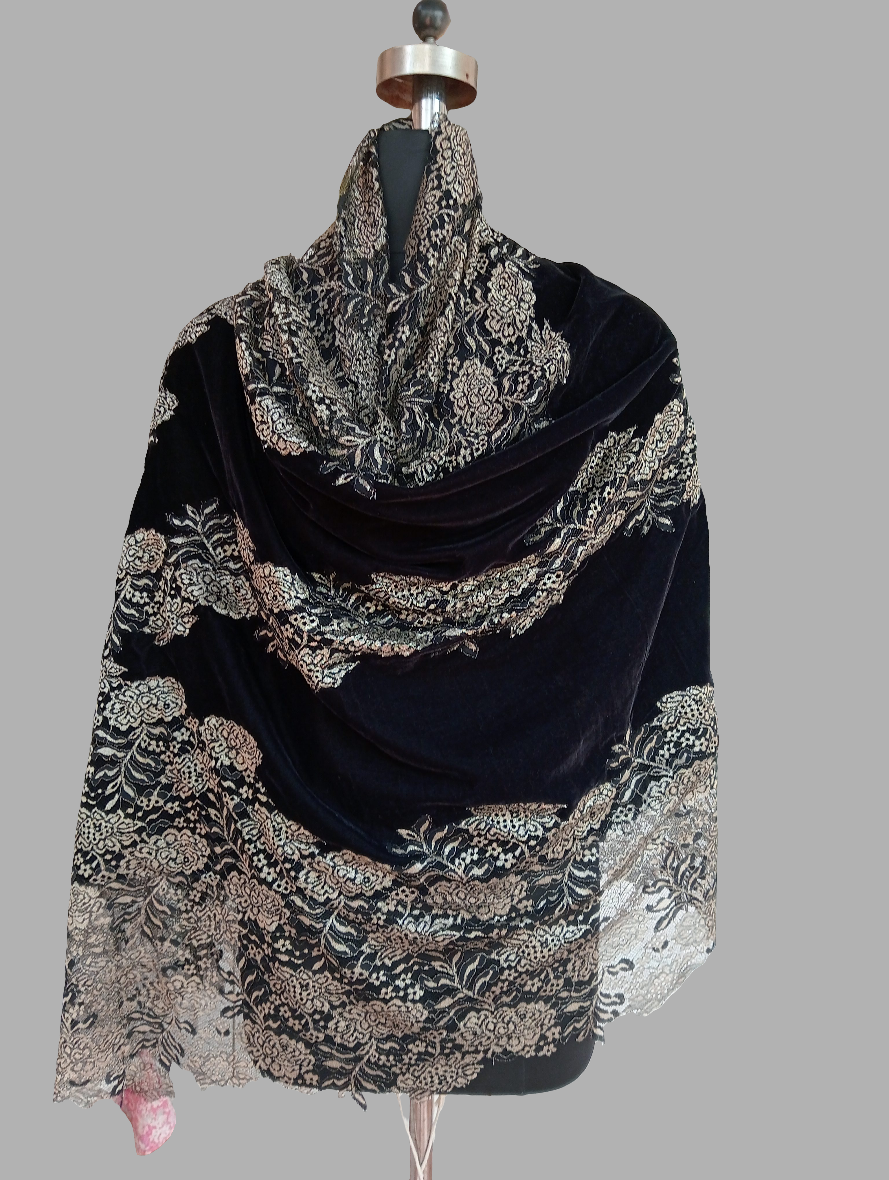 Velvet with zari lace stole