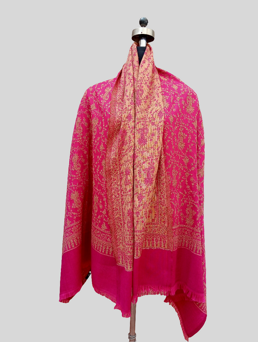 Reversible Woven Embroidered Shawl - Pink / Beige