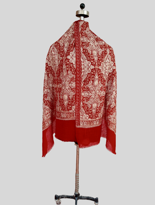 Red embroidered lace stole