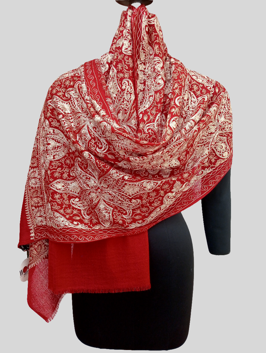 Red embroidered lace stole