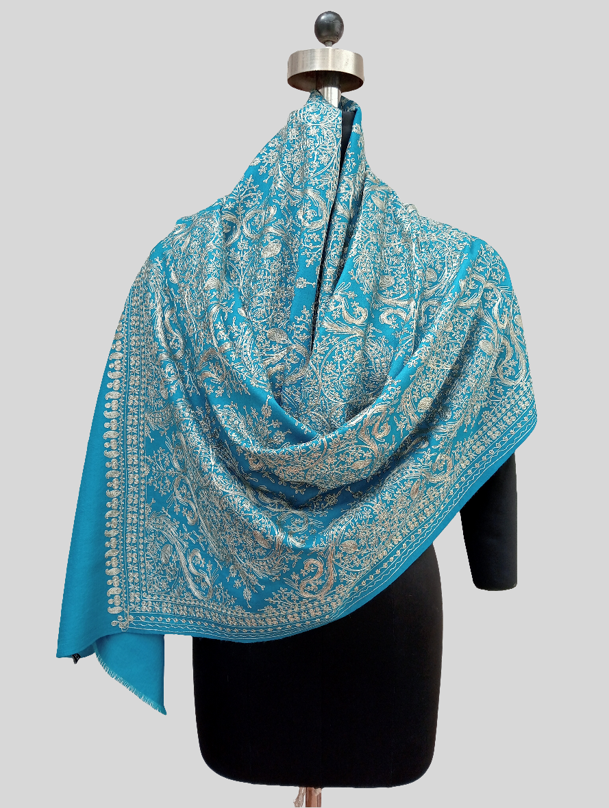 Blue Embroidered Stole