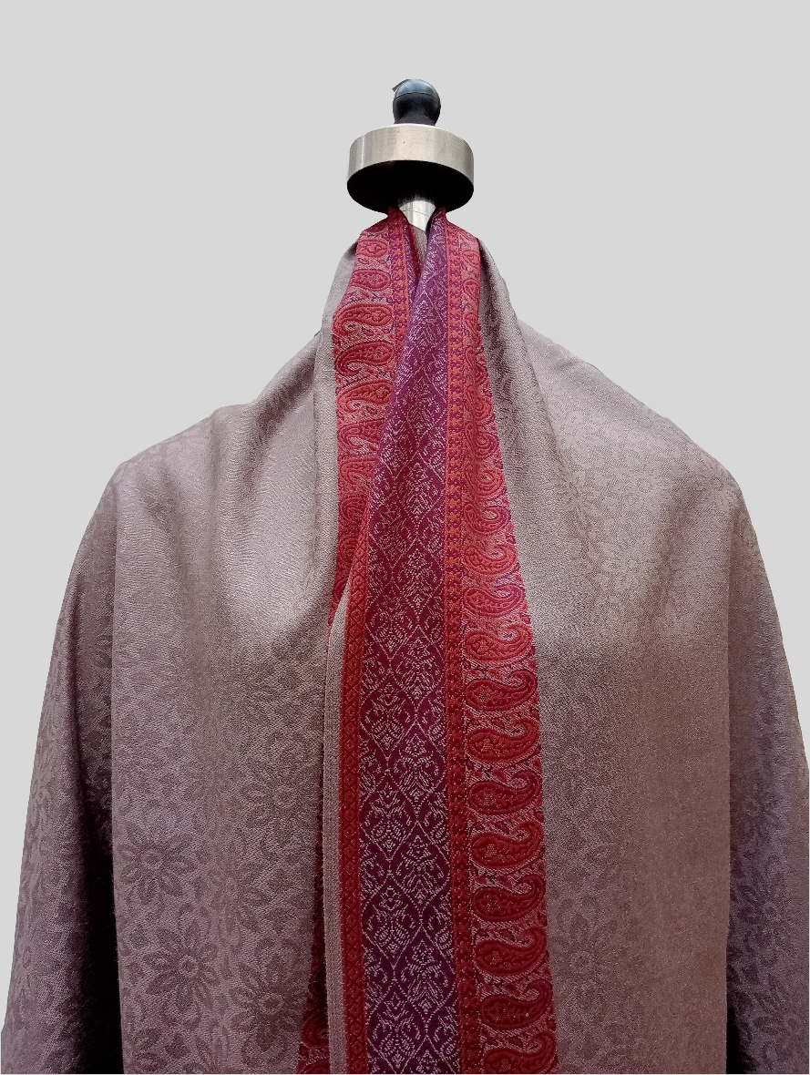 Self jacquard shawl with woven jamawar double border