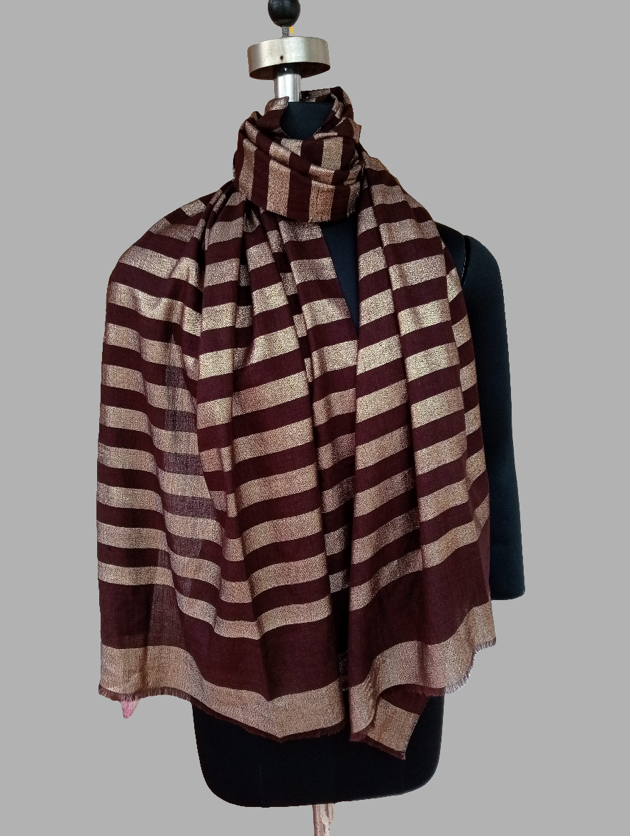 Lurex Stole - Maroon with Gold Stripe