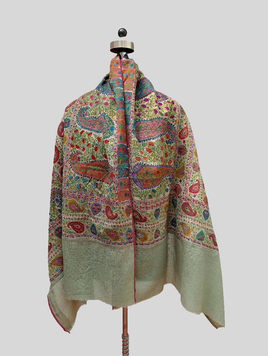 Hand Embroidered KalamKari shawl - Green