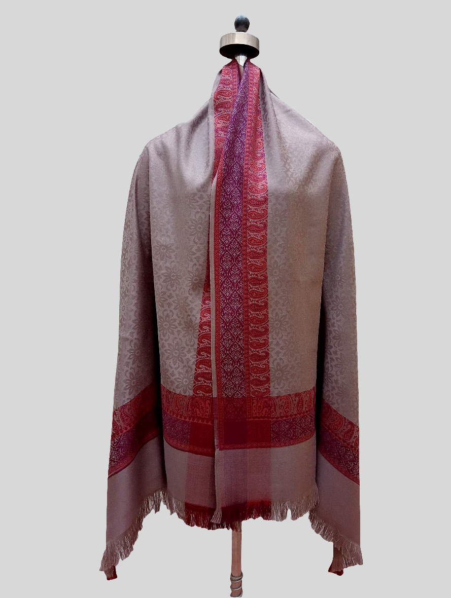 Self jacquard shawl with woven jamawar double border