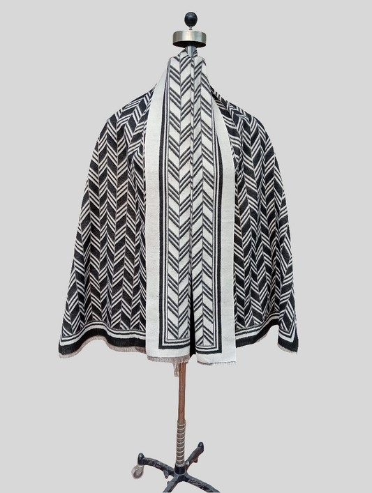 Silk wool Geometric design stole