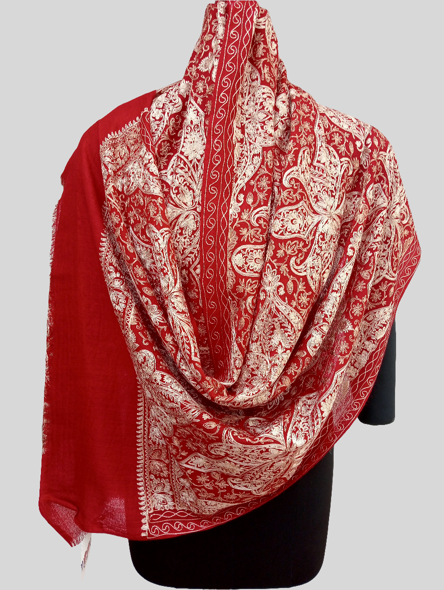 Red embroidered lace stole