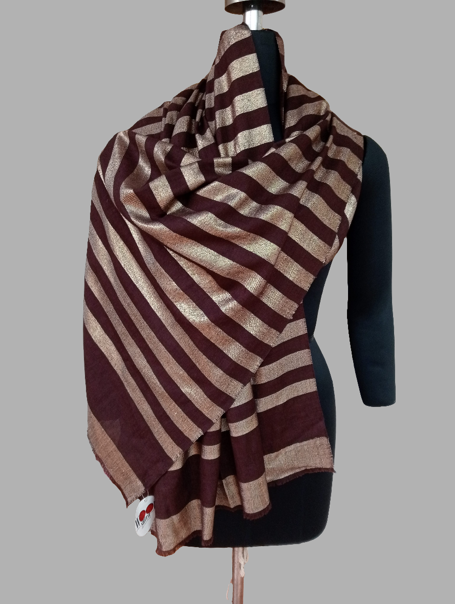 Lurex Stole - Maroon with Gold Stripe