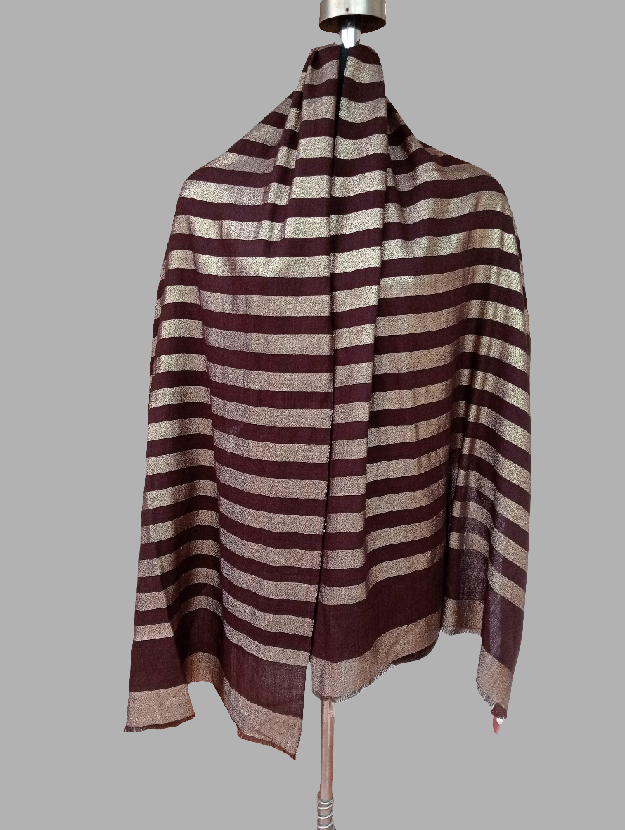 Lurex Stole - Maroon with Gold Stripe