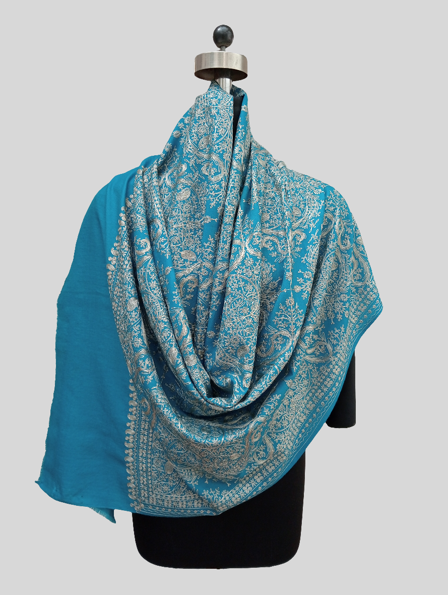 Blue Embroidered Stole