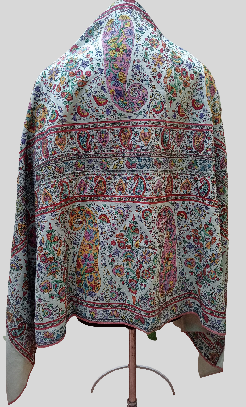 Hand Embroidered Kalamkari Shawl - Grey