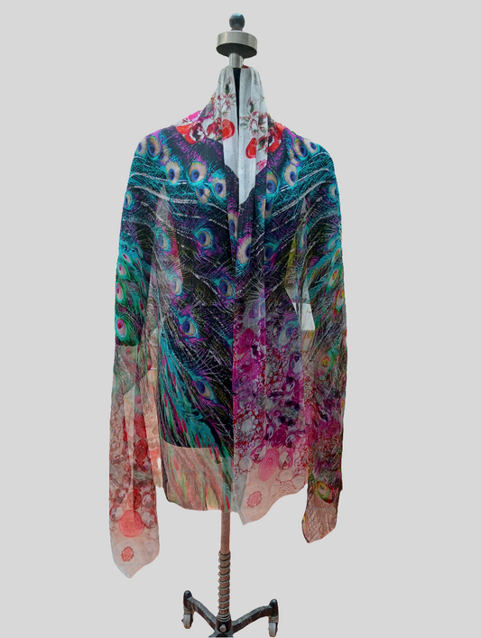 Peacock digital print chiffon stole