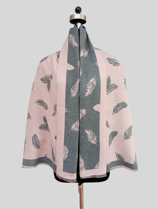 Silk wool reversible leaf stole