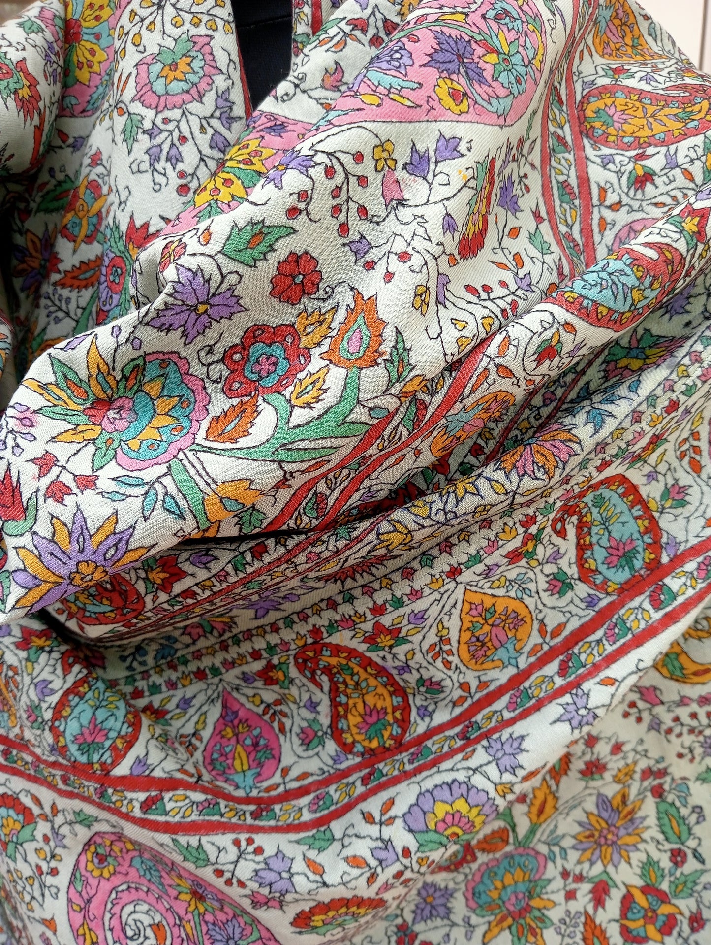 Hand Embroidered Kalamkari Shawl - Grey