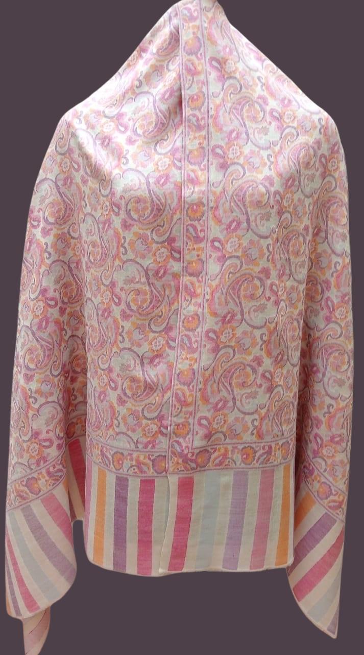 Woven jamawar shawl - pink floral