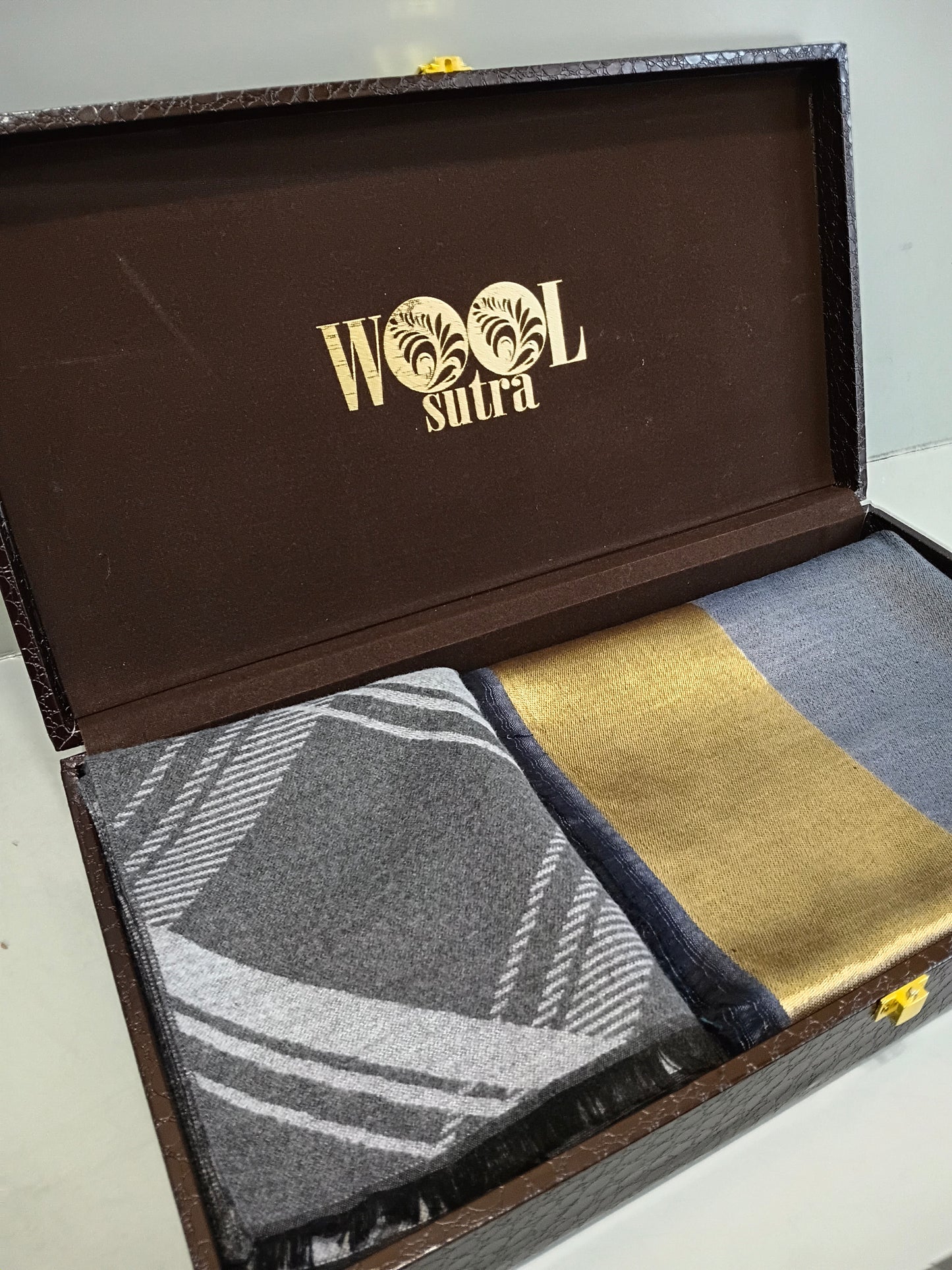 Men’s silk wool +ladies zari reversible stole Combo box