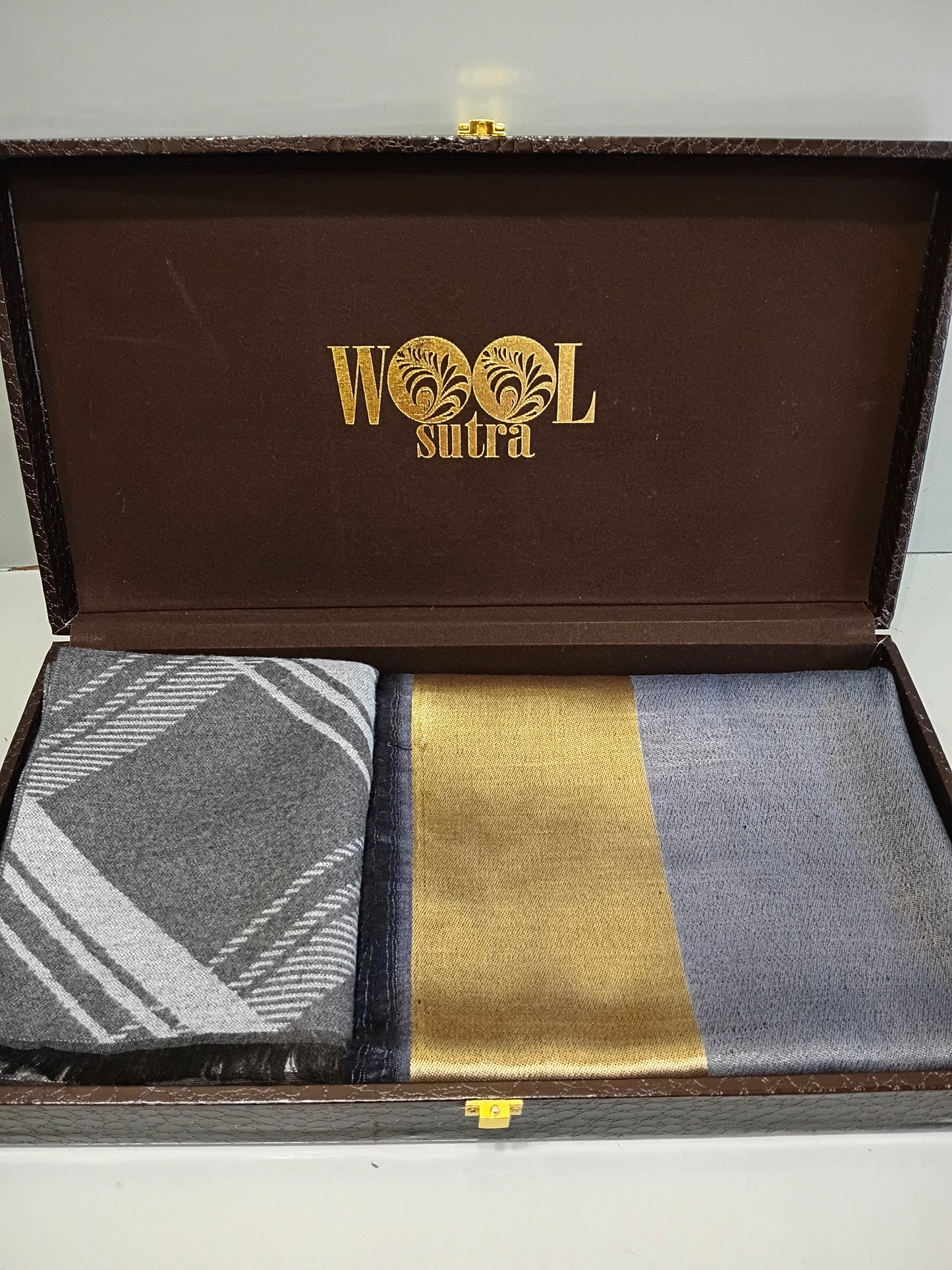 Men’s silk wool +ladies zari reversible stole Combo box