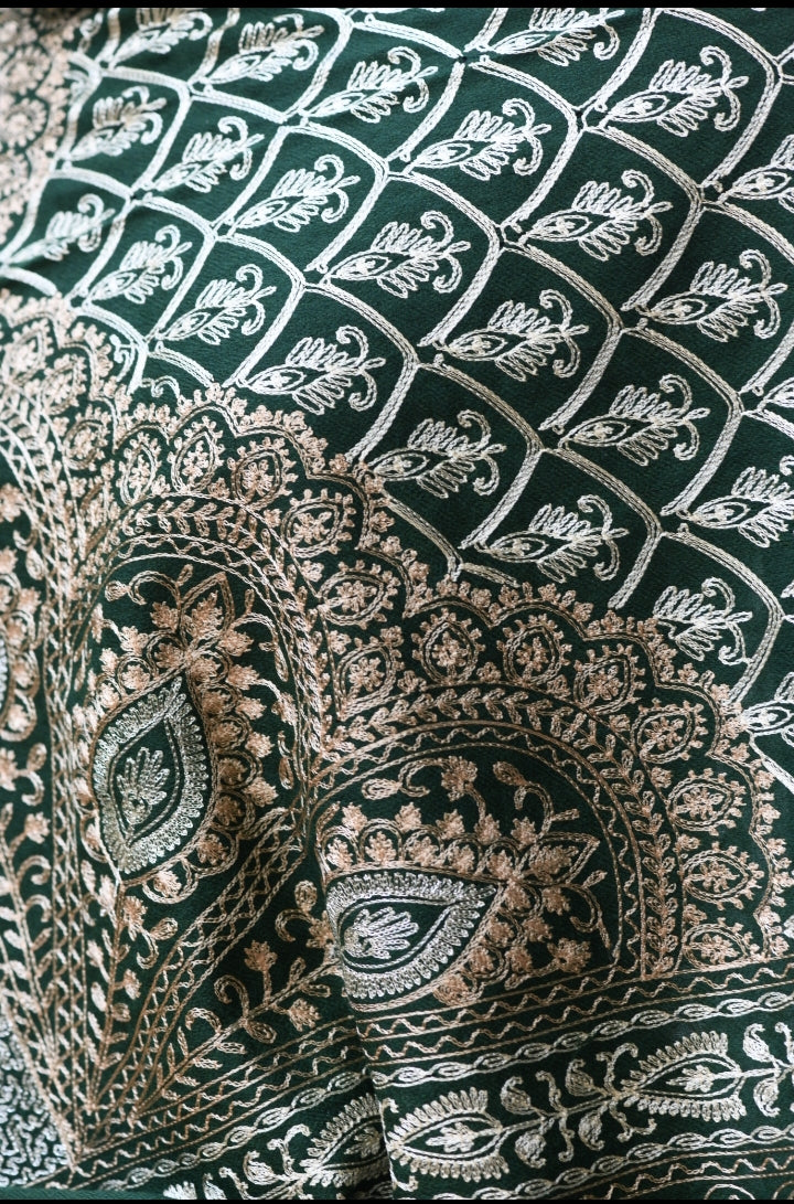 Emerald Green Embroidered Stole