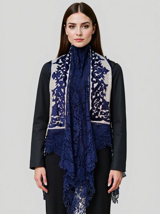 Super Fine wool velvet Applique work lace jacket