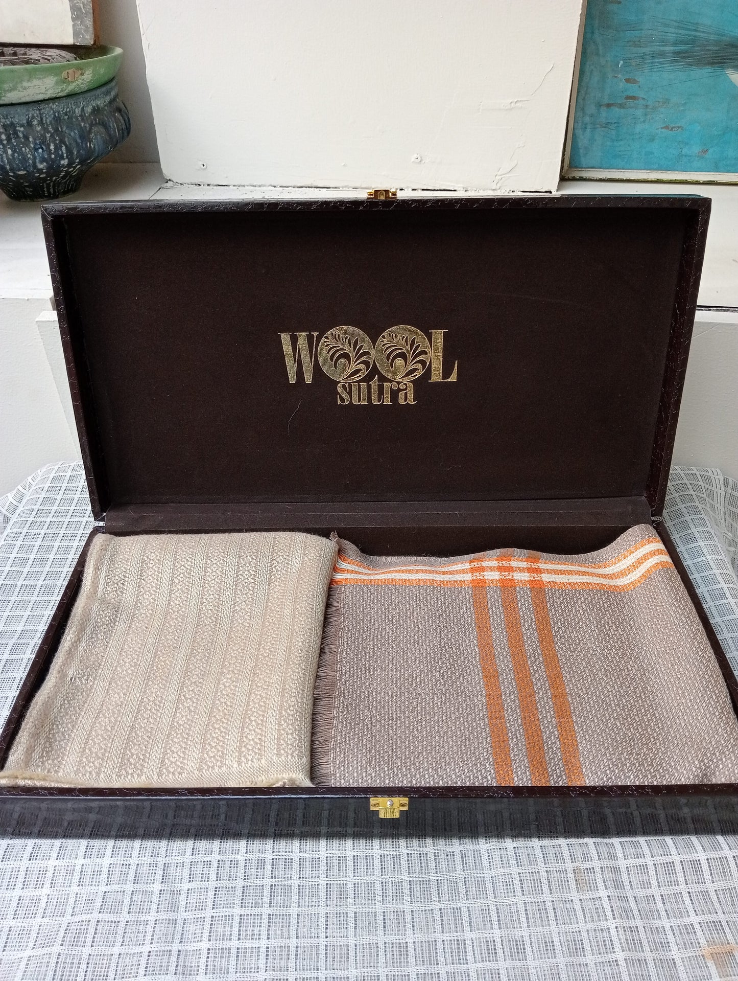 Combo box of ladies striped fine wool stole+unisex fine wool stole