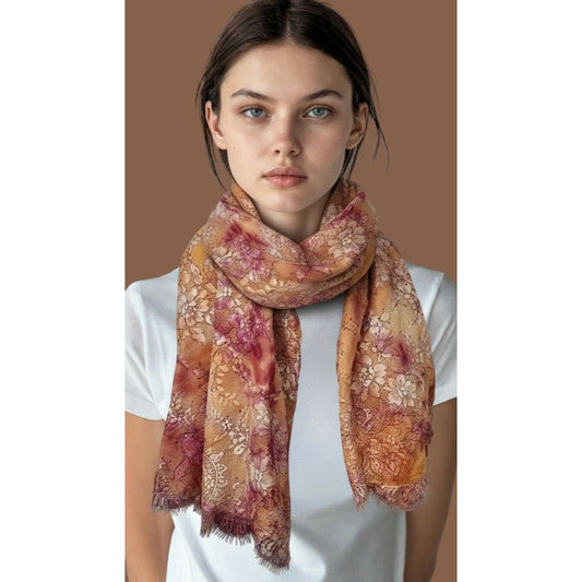 Pure cashmere stole with Ombré Lace