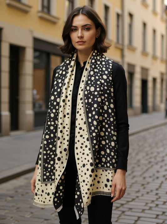 Ladies dot design reversible Silk wool stole