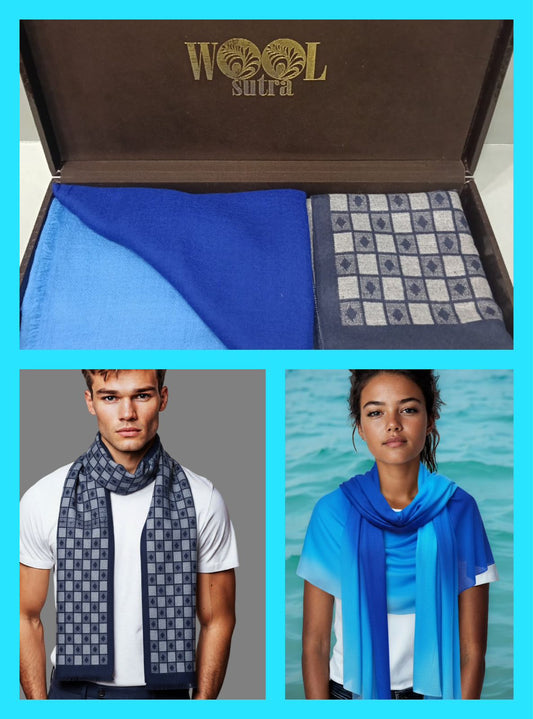 Men’s silk wool + ladies double shaded stole Combo box
