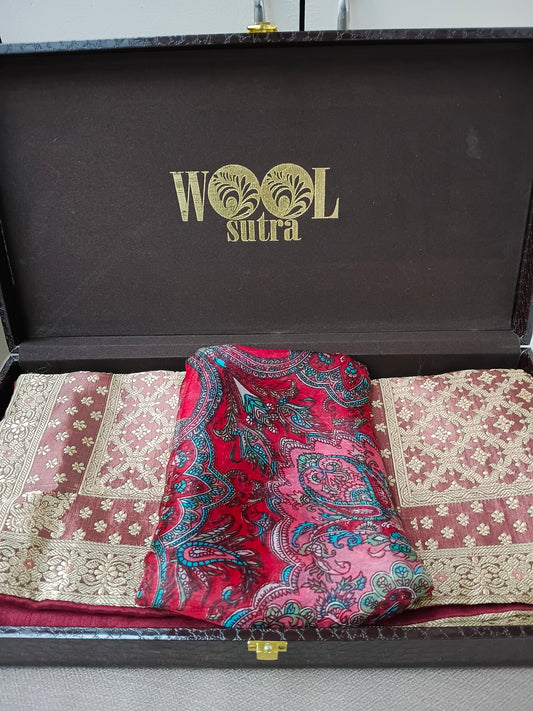 Artistic Brocade design cushion cover + Silk wool scarve Combo box